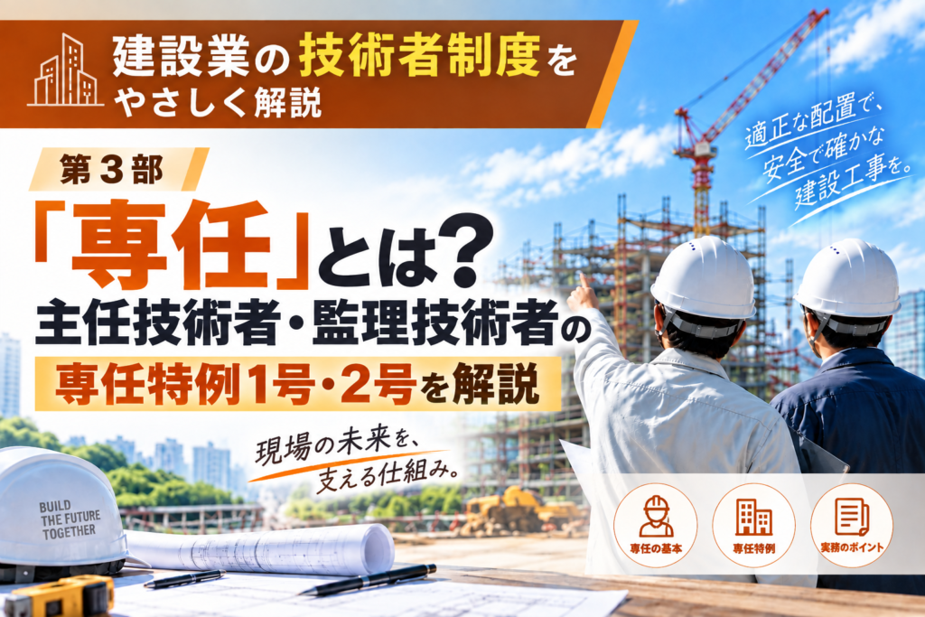 主任技術者・監理技術者の「専任」とは?専任特例1号・2号を解説【建設業の技術者制度 第3部(全4部)】