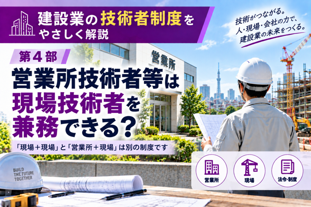 営業所技術者等は主任技術者・監理技術者を兼務できる？職務の特例を解説【建設業の技術者制度 第４部（全４部）】